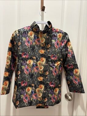 Tuckernuck Black Floral Ruffle Mock-Neck Top